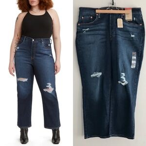 New! Levi’s Ribcage Straight Ankle Distressed Dark Wash Jeans, Plus Size 16W